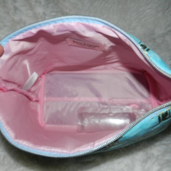 Juicy Couture Cosmetic Makeup Case Travel Velour Bag Blue Turquoise🆕📦🏃🏻💨🚚 - Picture 5 of 16